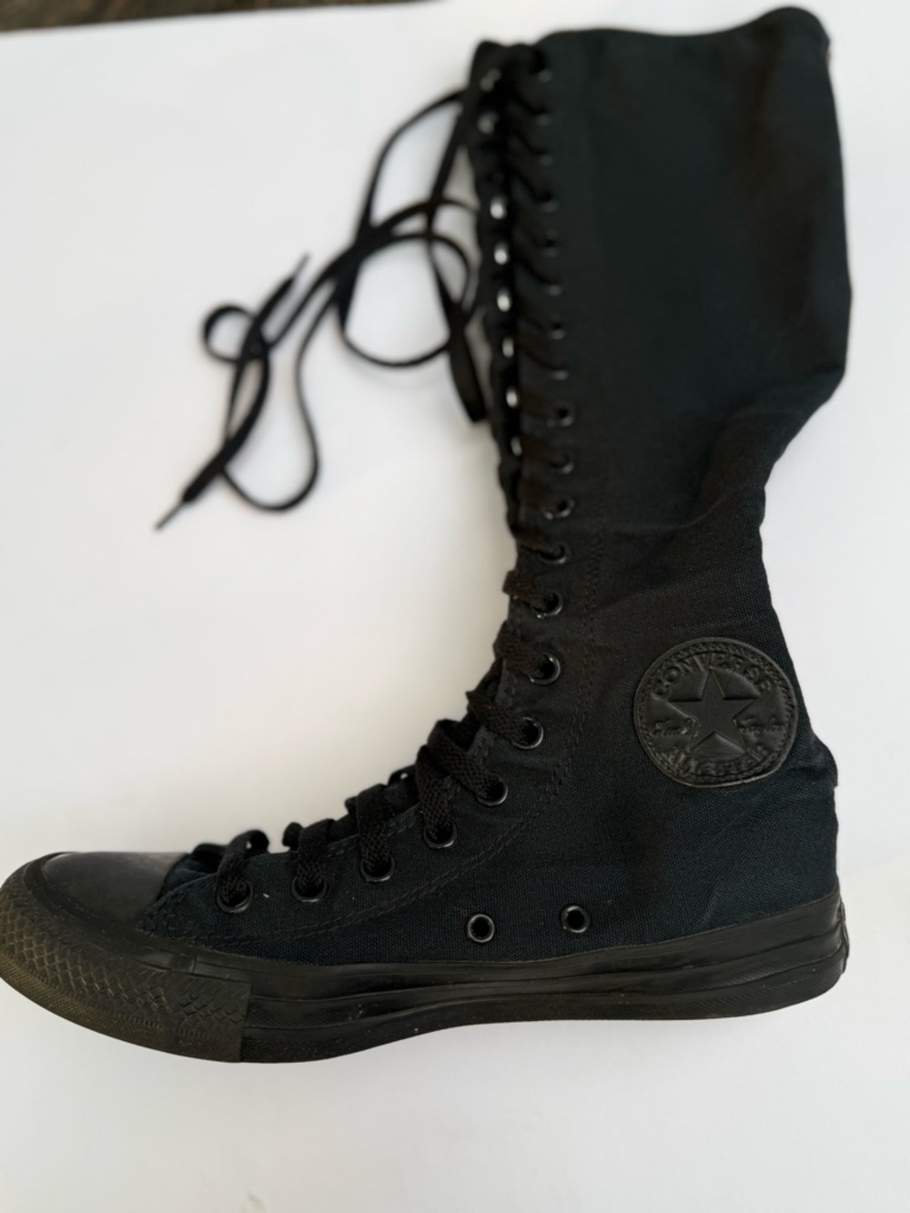 RARE Converse All Star Womens 8 Knee High Black Lace Up Zip Up Sneakers - Picture 2 of 11